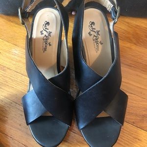 Self Esteem black leather platform sandal